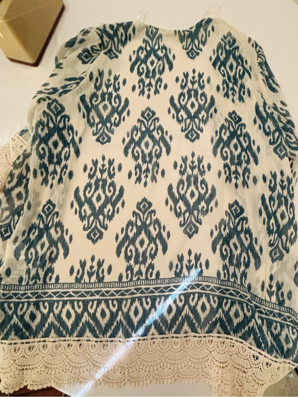 Boho Crochet Trim Kimono Cardigan - Teal & Creamee Women’s XXL or 2X Brand New - Picture 3 of 11